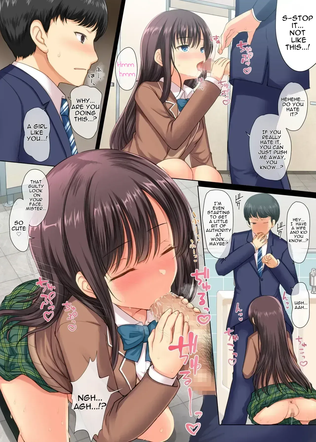 A story about a serious salaryman corrupted by a nympho high school girl. page 11 full