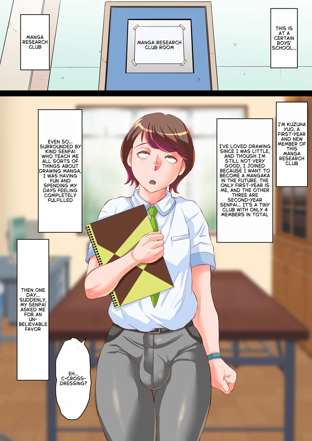 Yuo-kun from the manga club turns into a crossdressing boy for the sake of his page 3 full