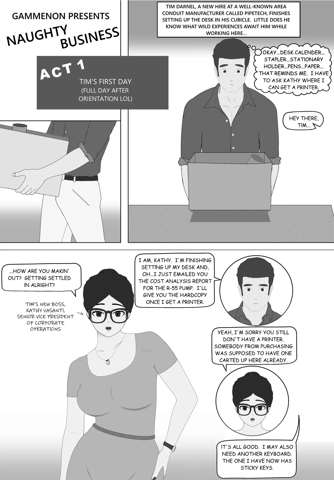 Naughty Business, Chapter 1 "Tim's First Day" page 1 full
