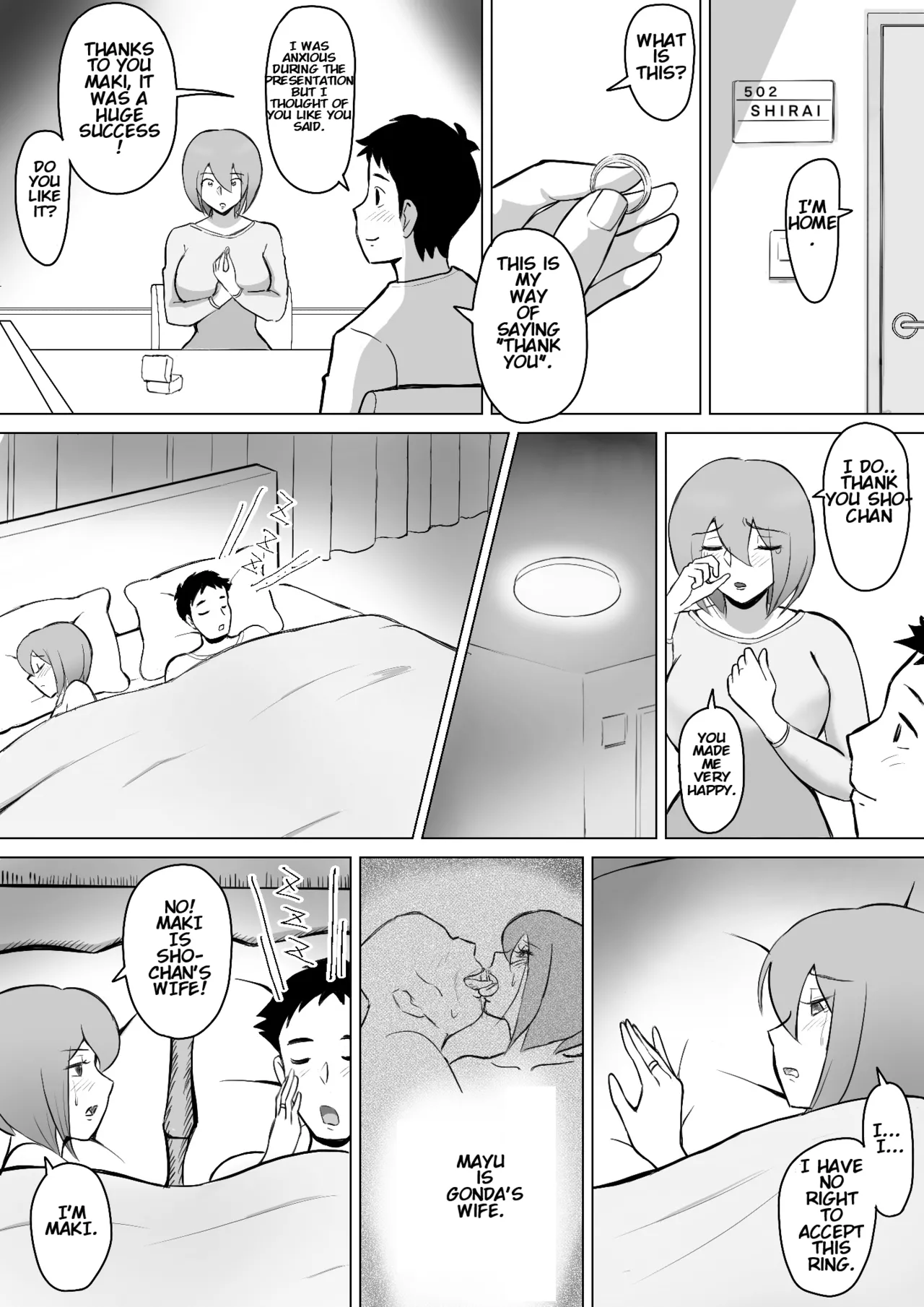 Maki wa Yasashii Otto no Tame ni Mayu wa Dekachin Otto no Tame ni Toukousha Gonda Goukichi Part 2 | Maki married to a gentle husband is corrupted by her neighbor Gonda Gokichi page 9 full