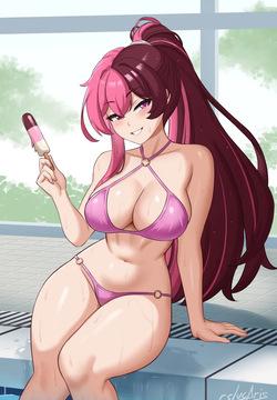 Neo stares at you by the poolside