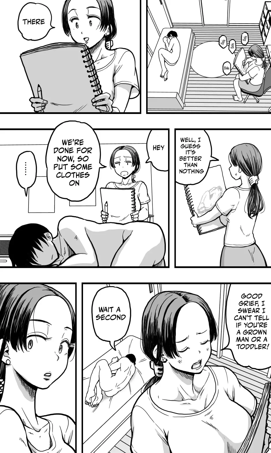 I was acting as a nude model for my mom, but then... I caught a glimpse of her panties, got a boner, and well... page 9 full