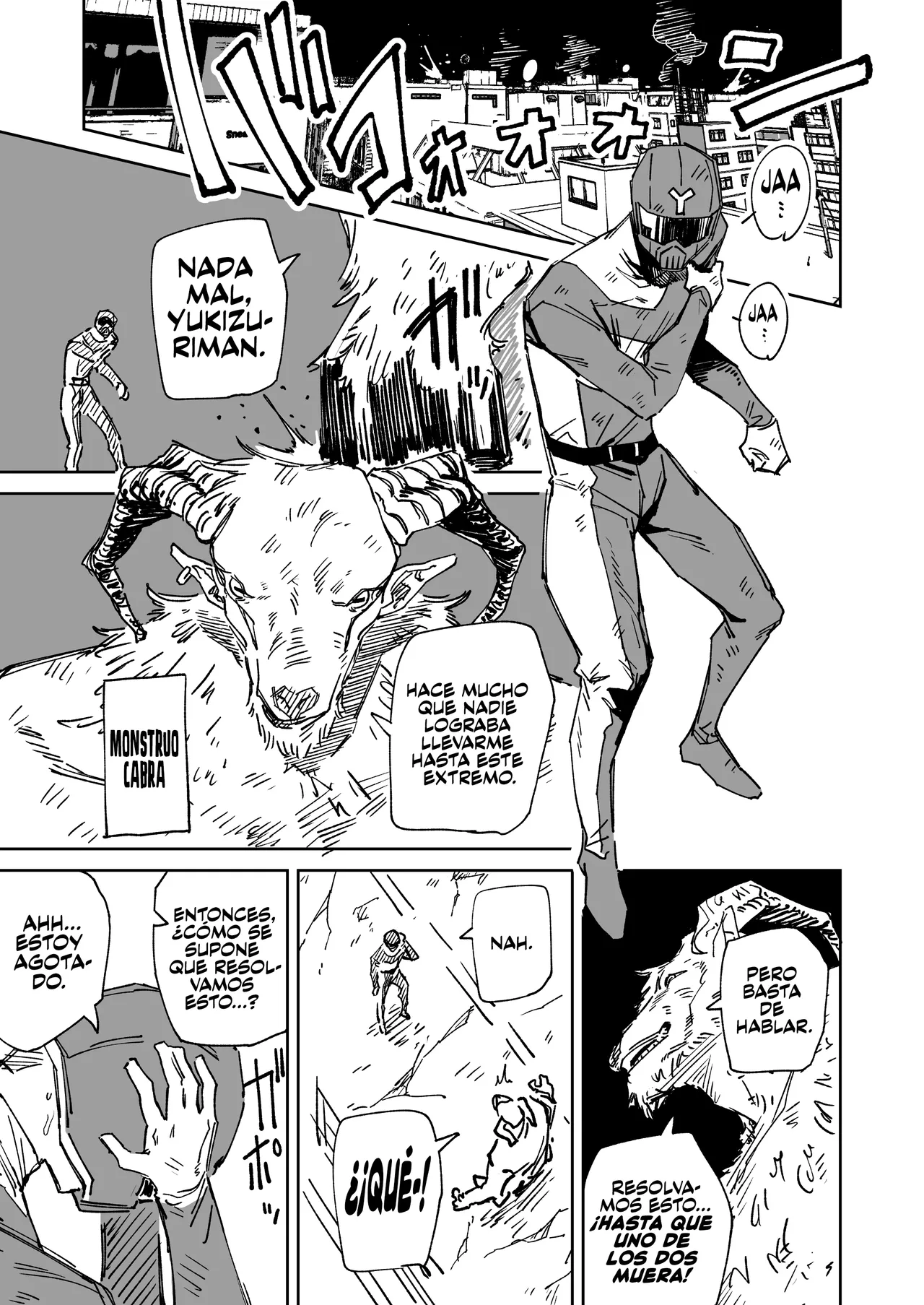 ~Ikasete Taosu Seigi no Hero!~ Yukizuriman Yagi Kaijin-hen | ~¡El héroe que te deja sin aliento con sus técnicas sexuales!~ Yukizuriman: Arco del monstruo cabra page 2 full