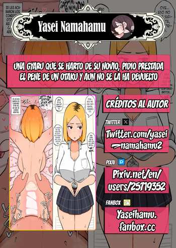 [Yasei Namahamu] Una gyaru que se hartó de su novio, pidió prestada el pene de un otaku y aún no se la ha devuelto [ReisZzz] [Spanish] cover
